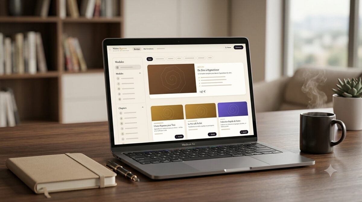 La plateforme de formation en ligne HypnoCampus affichée sur un ordinateur portable